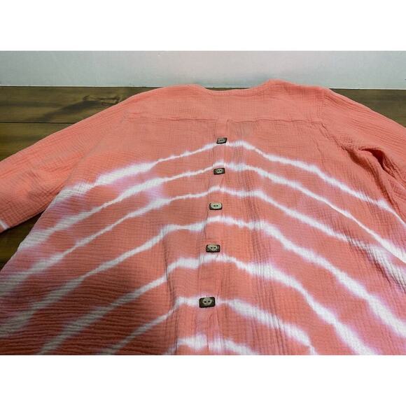 Ali Miles Shrimp Peach/White TIE DYE STRIPE Tunic Blouse Top 100% COTTON 1X - Picture 10 of 10